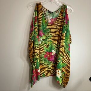 DG2‎ by Diane Gilman Tropical Floral  Blouse ~ Size XL~ Resort Wear~Rhinestone